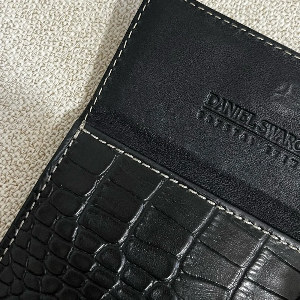 Daniel Swarovski Black Croc-Embossed Leather Wallet with Crystal EUC
